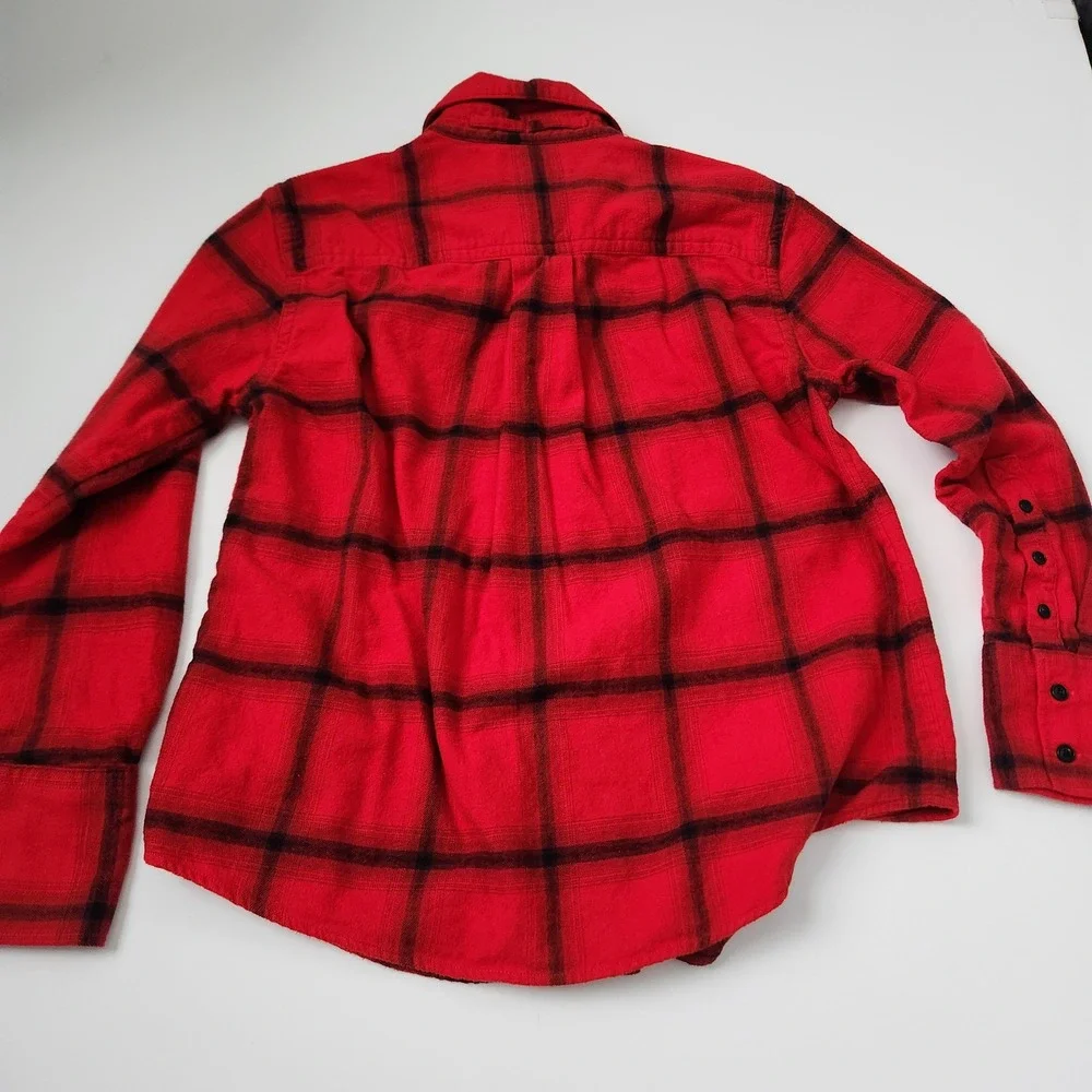 Banana Republic Mens Red Black‎ Plaid Flannel Button Up Shirt Size S